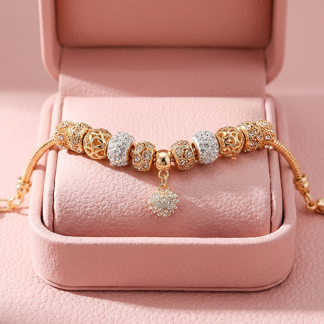 Pavé Heart Charm Bracelet | Diamond Simulant | Luxe6055
