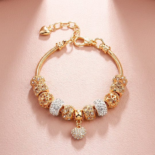 Pavé Heart Charm Bracelet | Diamond Simulant | Luxe6055