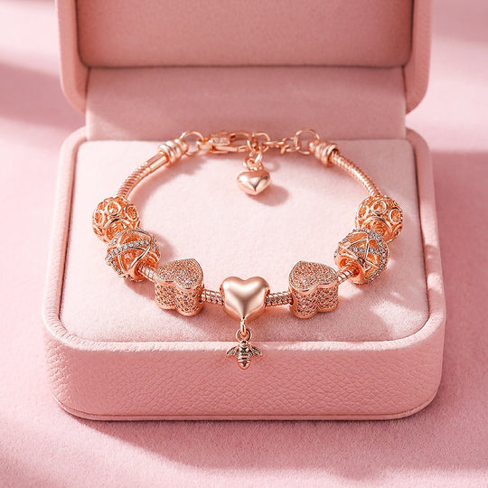 Heart &amp; Bee Charm Bracelet | Diamond Simulant | Luxe6080