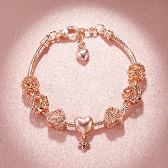 Heart &amp; Bee Charm Bracelet | Diamond Simulant | Luxe6080