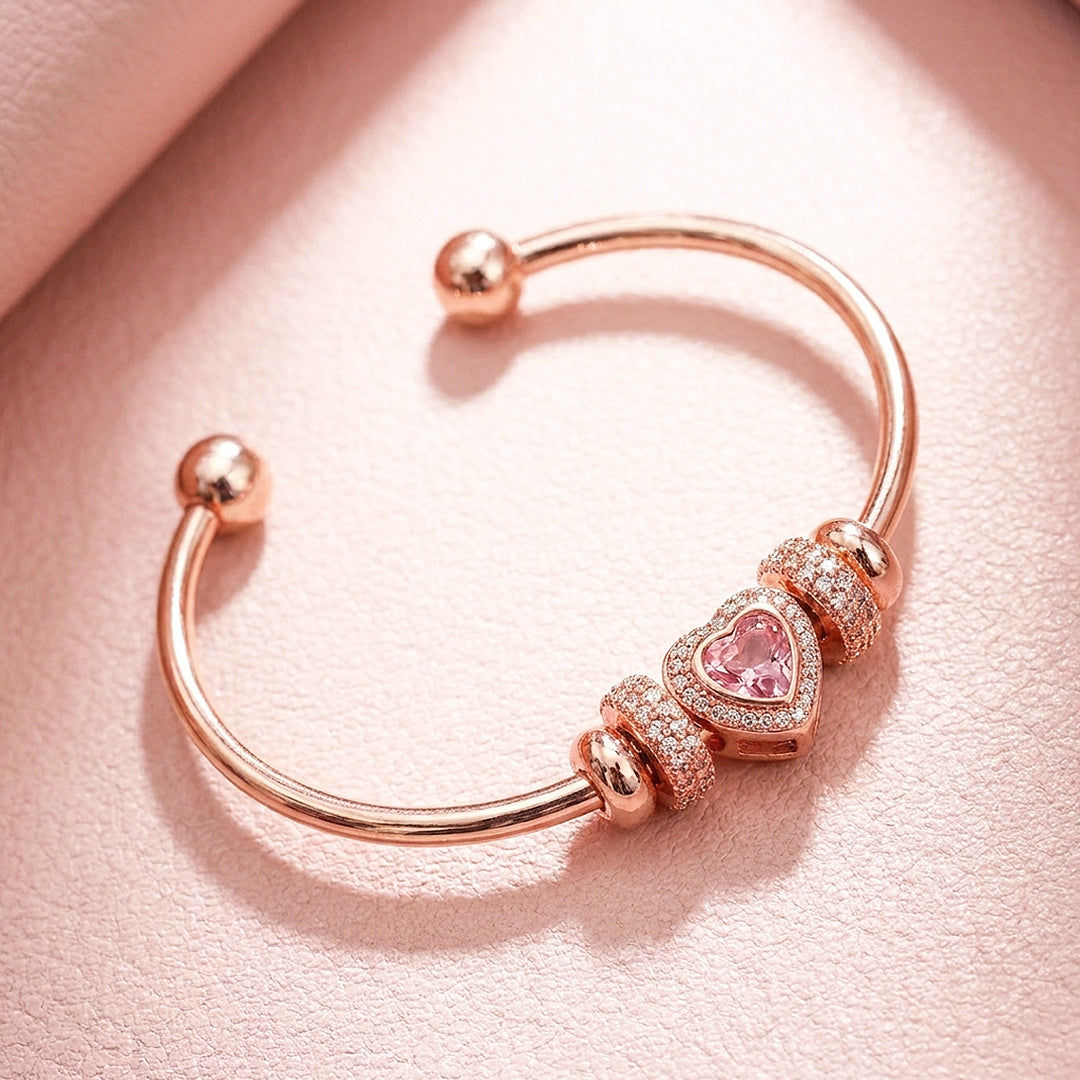 Pavé Heart Charm Bangle | Diamond Simulant | Luxe6085
