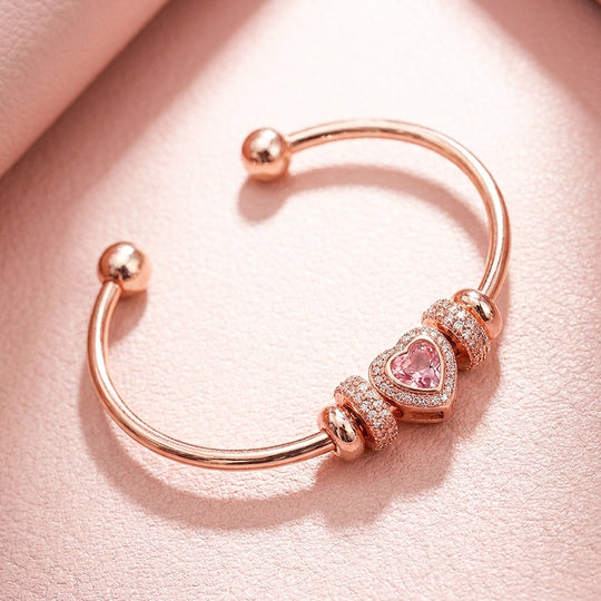 Pavé Heart Charm Bangle | Diamond Simulant | Luxe6085