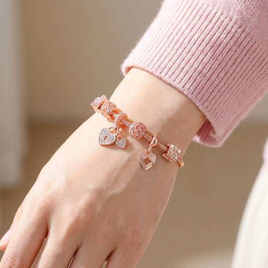 Heart Locket Charm Bracelet | Diamond Simulant | Luxe6099