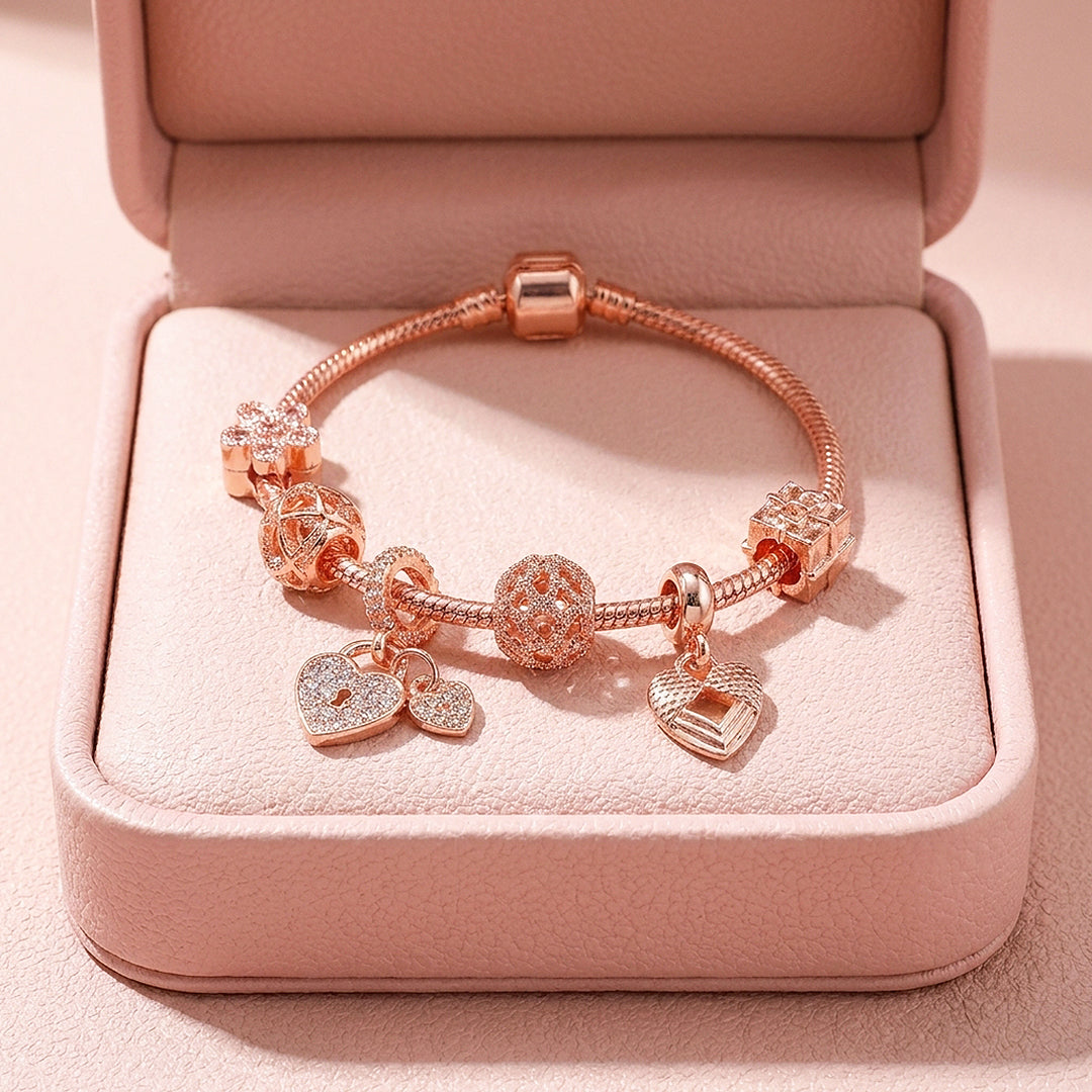 Heart Locket Charm Bracelet | Diamond Simulant | Luxe6099