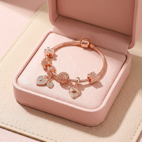 Heart Locket Charm Bracelet | Diamond Simulant | Luxe6099