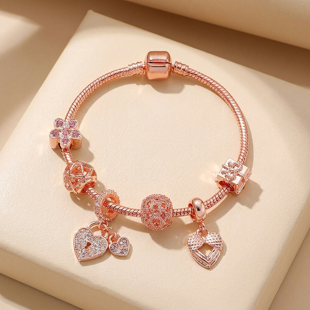 Heart Locket Charm Bracelet | Diamond Simulant | Luxe6099