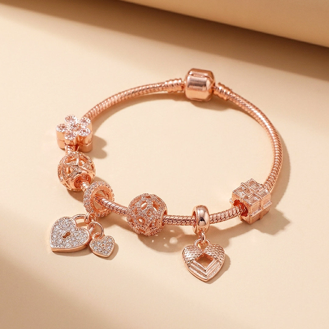 Heart Locket Charm Bracelet | Diamond Simulant | Luxe6099