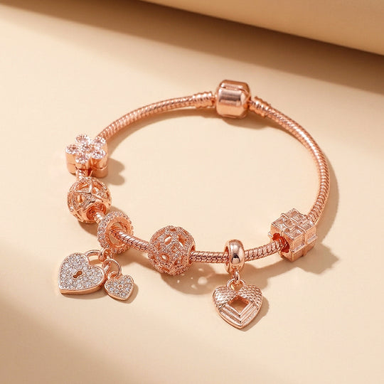 Heart Locket Charm Bracelet | Diamond Simulant | Luxe6099