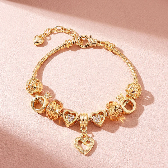 Peach Heart Charm Bracelet | Diamond Simulant | Luxe6100