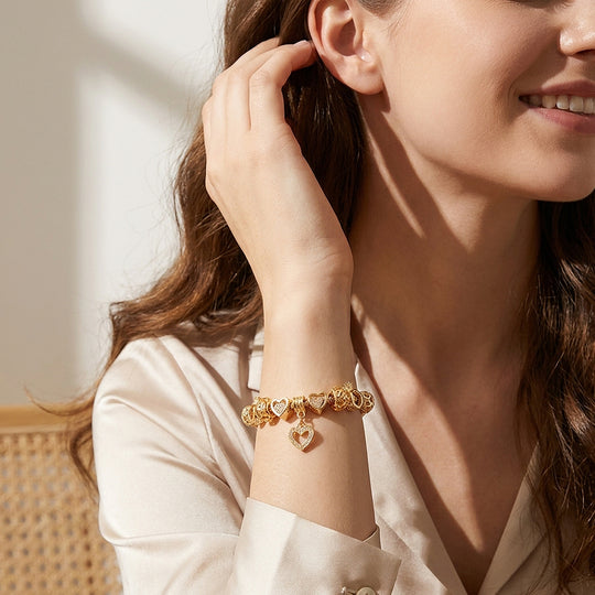 Peach Heart Charm Bracelet | Diamond Simulant | Luxe6100
