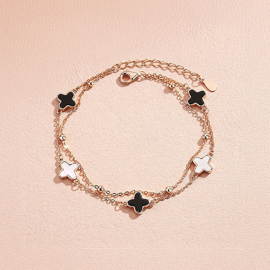 Rose Gold Clover Double-Strand Bracelet | Women&