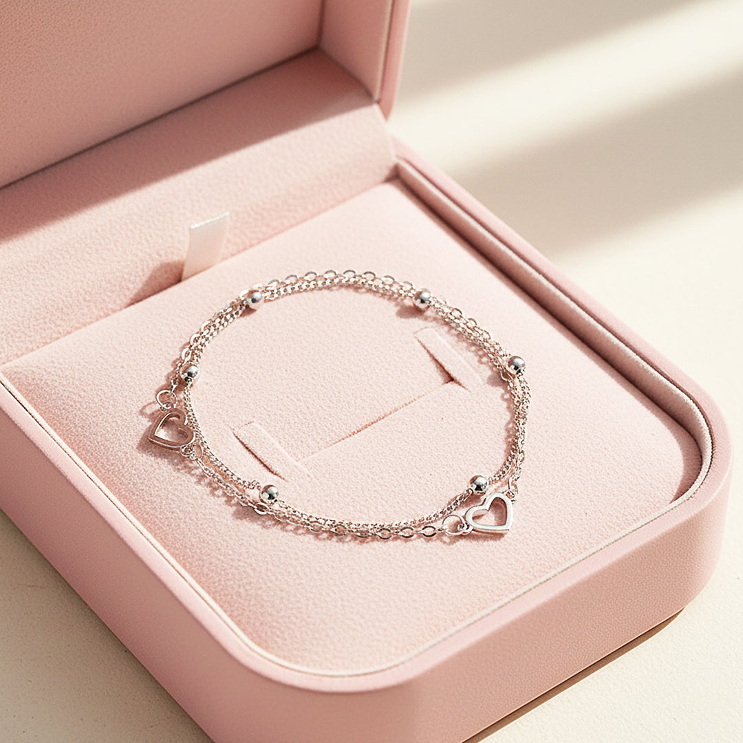 Dual-Heart Layered Satellite Bracelet | Luxe6132 - bangle | Singapore Jewellery, Wedding Rings &amp; Gifts | Same Day Delivery | Tiara.com.sg