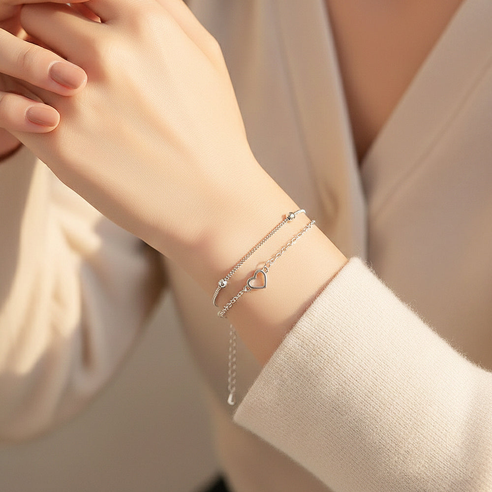 Dual-Heart Layered Satellite Bracelet | Luxe6132 - bangle | Singapore Jewellery, Wedding Rings & Gifts | Same Day Delivery | Tiara.com.sg