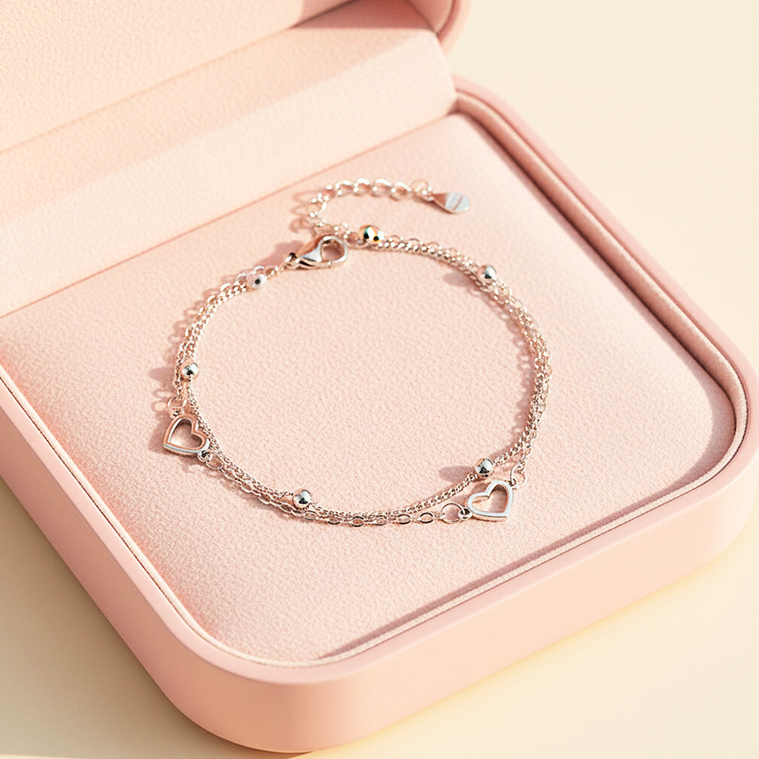 Dual-Heart Layered Satellite Bracelet | Luxe6132 - bangle | Singapore Jewellery, Wedding Rings &amp; Gifts | Same Day Delivery | Tiara.com.sg