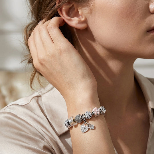 Twin Hearts Charm Bracelet | Diamond Simulant | Luxe6191
