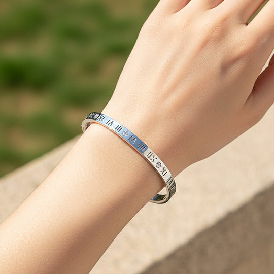 Roman Numeral Iconic Hinge Bangle | High-Brilliance Diamond Simulant | Titanium Steel | Luxe6250 - bangle | Singapore Jewellery, Wedding Rings &amp; Gifts | Same Day Delivery | Tiara.com.sg