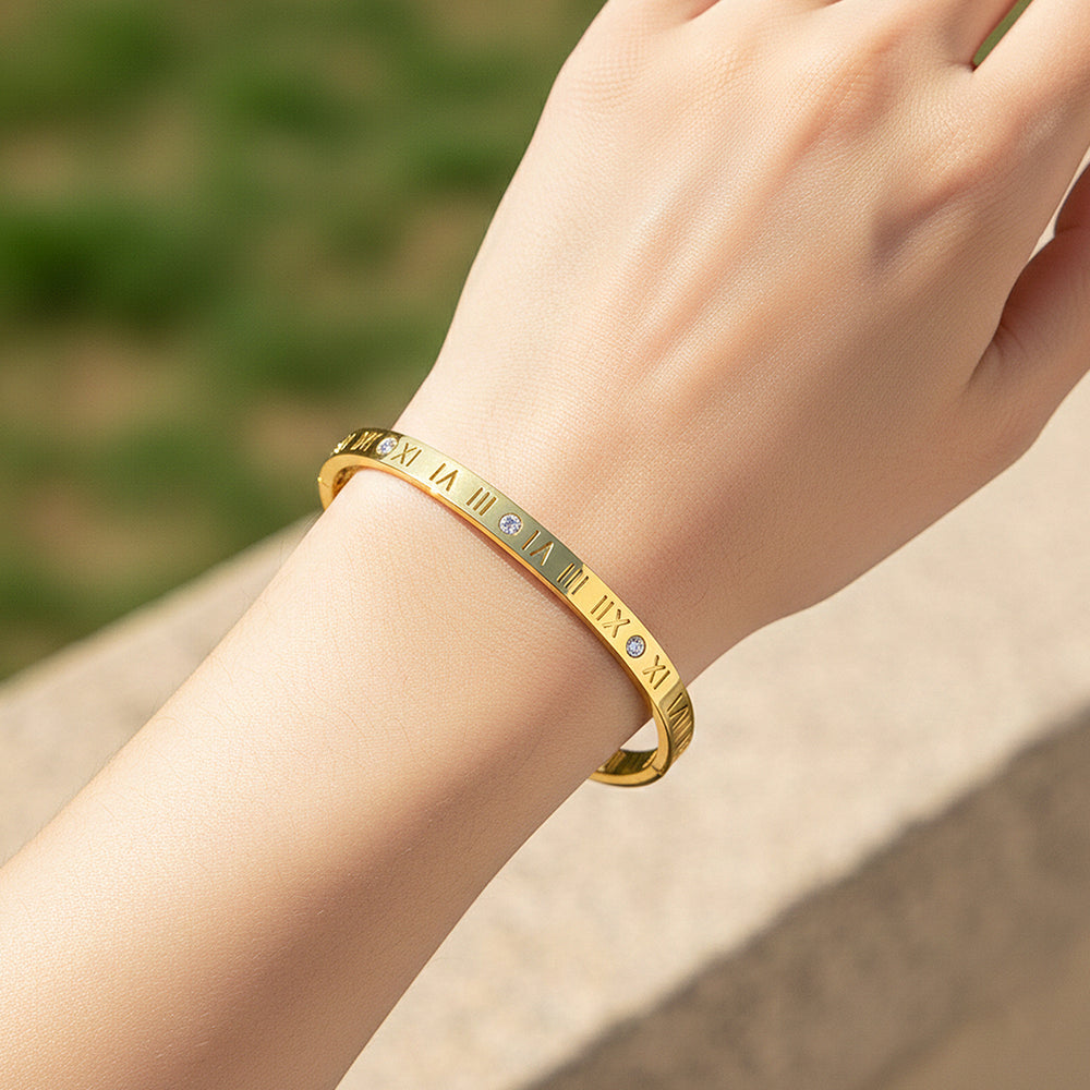 Roman Numeral Iconic Hinge Bangle | High-Brilliance Diamond Simulant | Titanium Steel | Luxe6250 - bangle | Singapore Jewellery, Wedding Rings & Gifts | Same Day Delivery | Tiara.com.sg