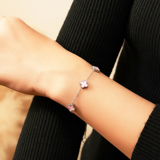 Four-Leaf Clover Motif Bracelet | Enamel Shell | Luxe6288 - bangle | Singapore Jewellery, Wedding Rings &amp; Gifts | Same Day Delivery | Tiara.com.sg