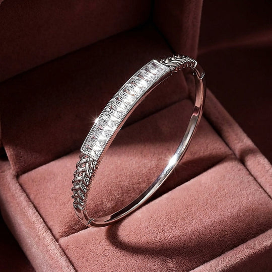 Baguette &amp; Chevron White Gold Bangle | Luxe6326 - bangle | Singapore Jewellery, Wedding Rings &amp; Gifts | Same Day Delivery | Tiara.com.sg