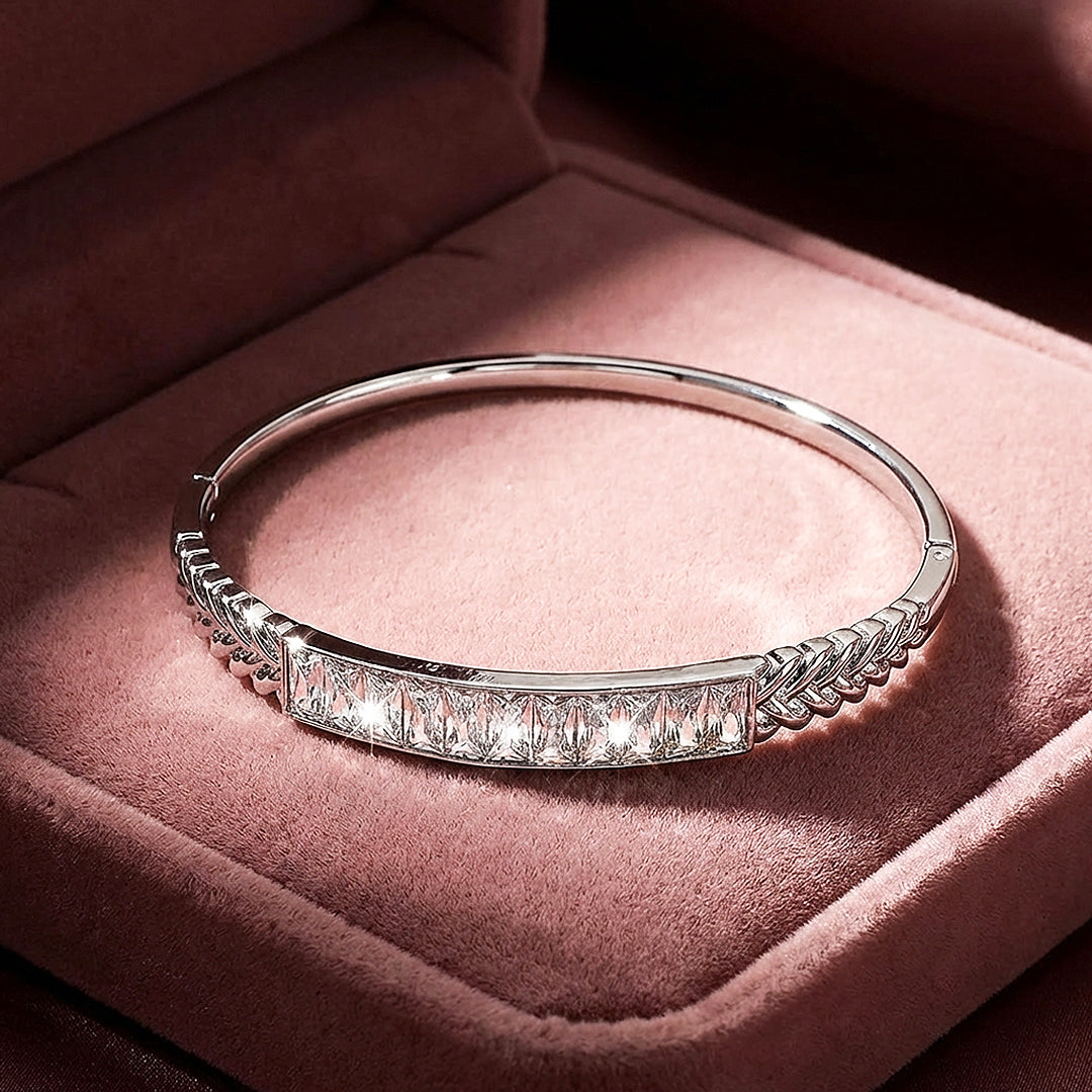 Baguette &amp; Chevron White Gold Bangle | Luxe6326 - bangle | Singapore Jewellery, Wedding Rings &amp; Gifts | Same Day Delivery | Tiara.com.sg