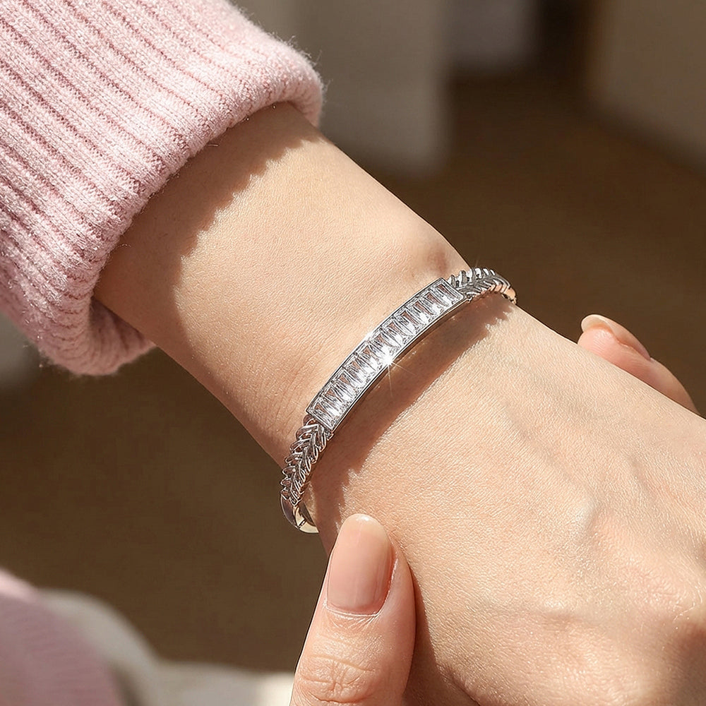 Baguette & Chevron White Gold Bangle | Luxe6326 - bangle | Singapore Jewellery, Wedding Rings & Gifts | Same Day Delivery | Tiara.com.sg