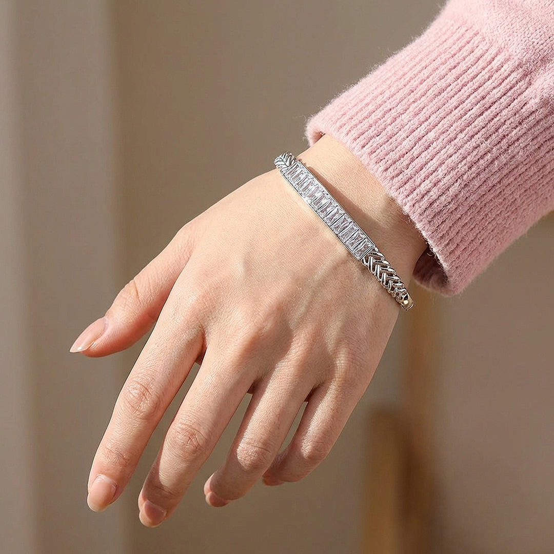Baguette &amp; Chevron White Gold Bangle | Luxe6326 - bangle | Singapore Jewellery, Wedding Rings &amp; Gifts | Same Day Delivery | Tiara.com.sg