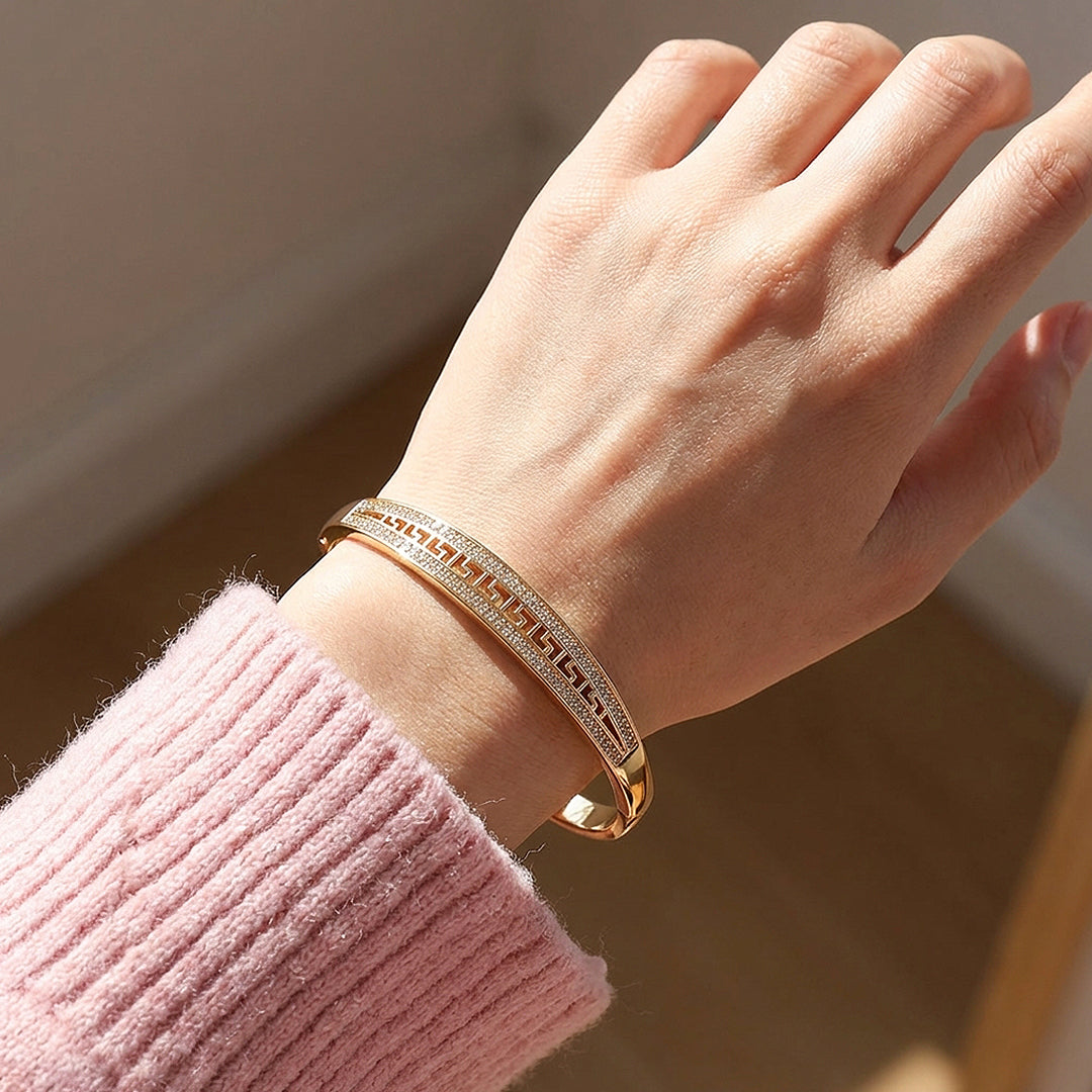 Greek Key Pavé Rose Gold Bangle | Luxe6340 - bangle | Singapore Jewellery, Wedding Rings &amp; Gifts | Same Day Delivery | Tiara.com.sg