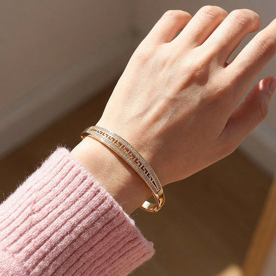 Greek Key Pavé Rose Gold Bangle | Luxe6340 - bangle | Singapore Jewellery, Wedding Rings &amp; Gifts | Same Day Delivery | Tiara.com.sg