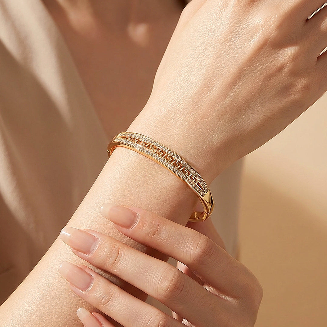 Greek Key Pavé Rose Gold Bangle | Luxe6340 - bangle | Singapore Jewellery, Wedding Rings &amp; Gifts | Same Day Delivery | Tiara.com.sg