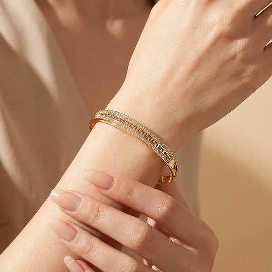 Greek Key Pavé Rose Gold Bangle | Luxe6340 - bangle | Singapore Jewellery, Wedding Rings &amp; Gifts | Same Day Delivery | Tiara.com.sg
