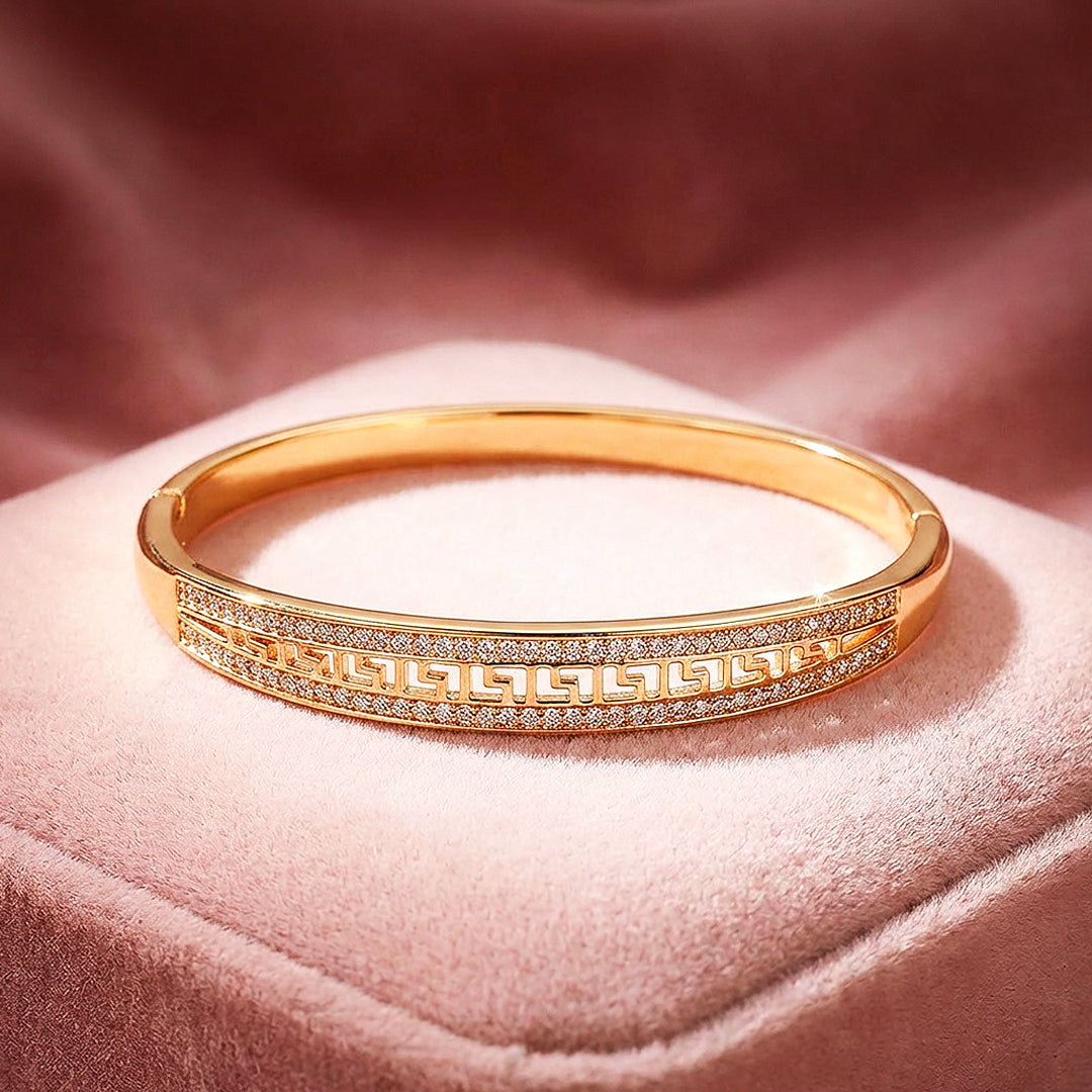 Greek Key Pavé Rose Gold Bangle | Luxe6340 - bangle | Singapore Jewellery, Wedding Rings &amp; Gifts | Same Day Delivery | Tiara.com.sg