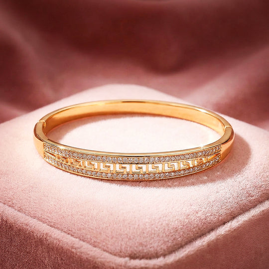 Greek Key Pavé Rose Gold Bangle | Luxe6340 - bangle | Singapore Jewellery, Wedding Rings &amp; Gifts | Same Day Delivery | Tiara.com.sg