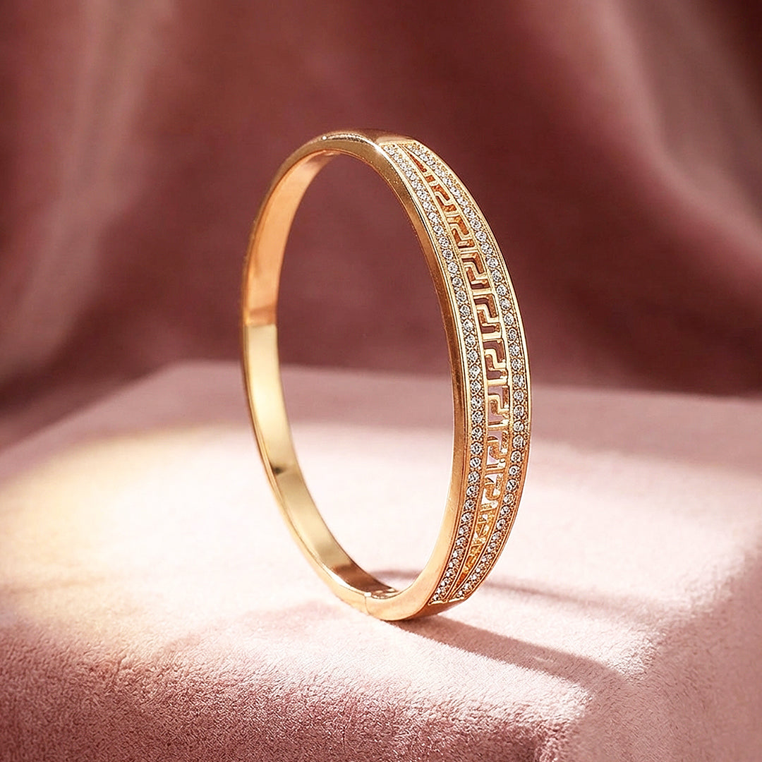 Greek Key Pavé Rose Gold Bangle | Luxe6340 - bangle | Singapore Jewellery, Wedding Rings &amp; Gifts | Same Day Delivery | Tiara.com.sg