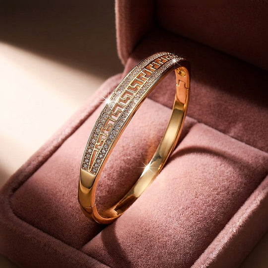 Greek Key Pavé Rose Gold Bangle | Luxe6340 - bangle | Singapore Jewellery, Wedding Rings &amp; Gifts | Same Day Delivery | Tiara.com.sg
