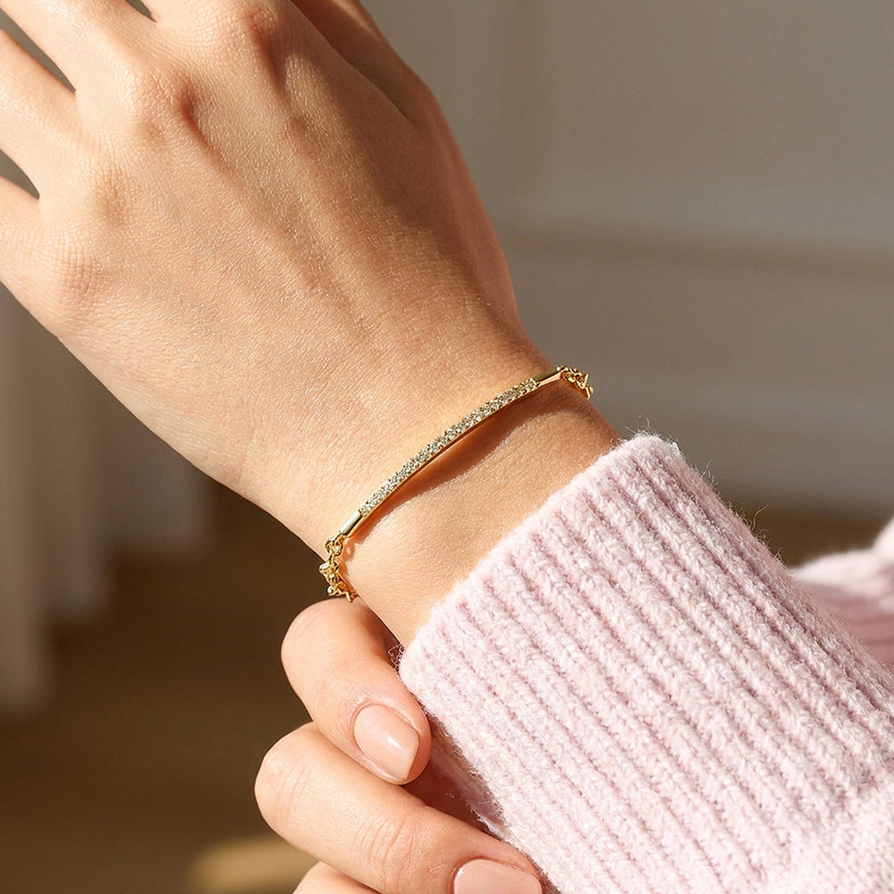 Curved Bar Pavé Chain Bracelet | Luxe6480