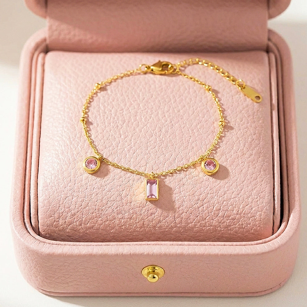 Pink Stone Charm Gold Bracelet | Luxe6505