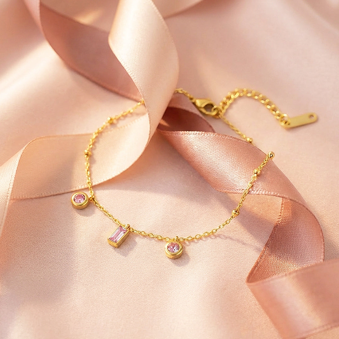 Pink Stone Charm Gold Bracelet | Luxe6505