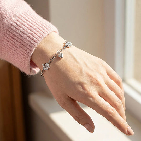 Pavé Bow &amp; Heart Charm Bracelet | Luxe6509