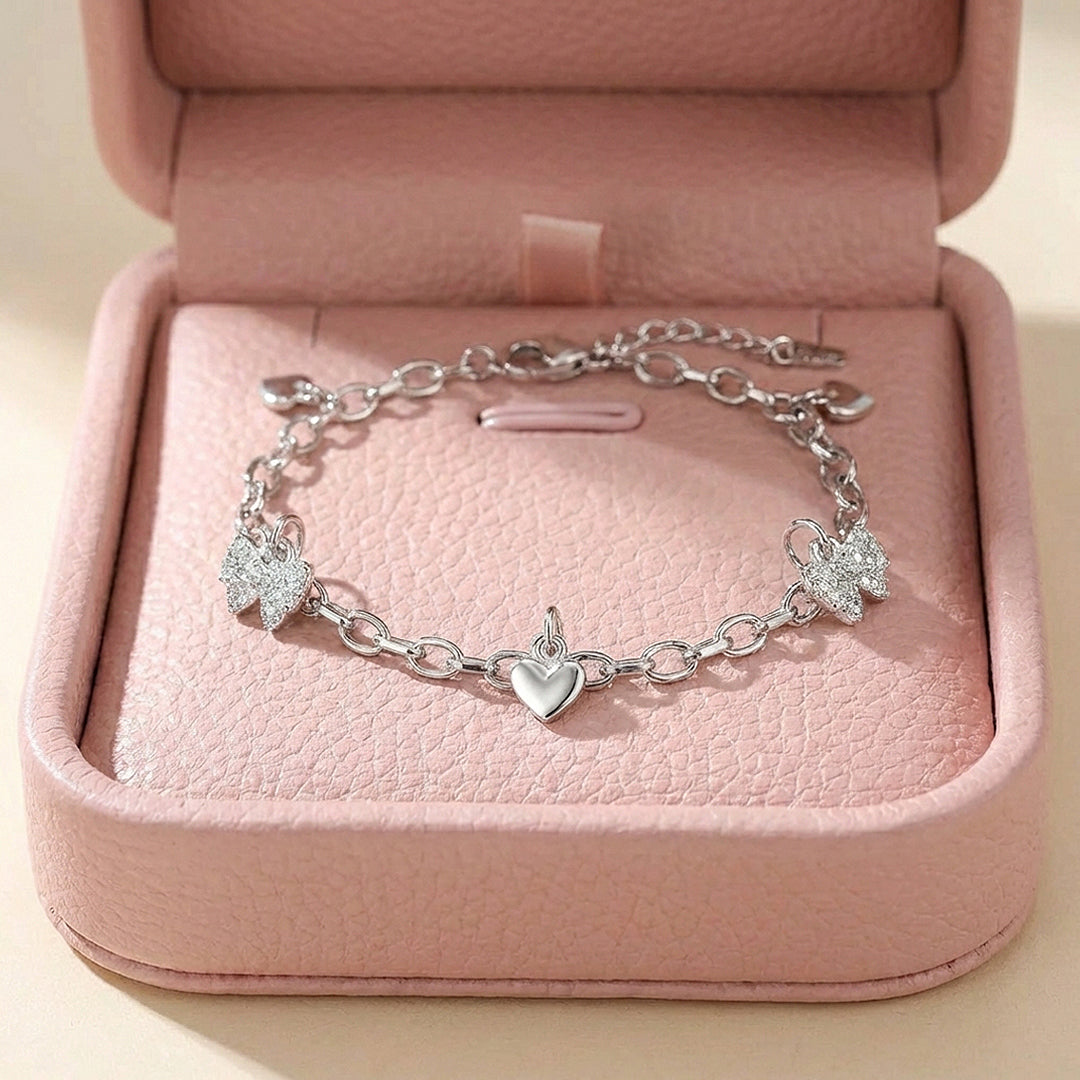 Pavé Bow &amp; Heart Charm Bracelet | Luxe6509