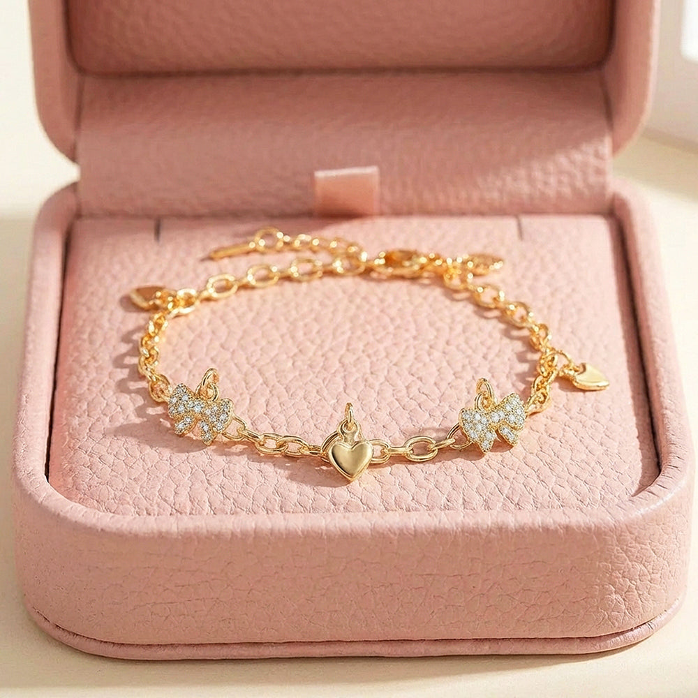Pavé Bow & Heart Charm Bracelet | Luxe6509