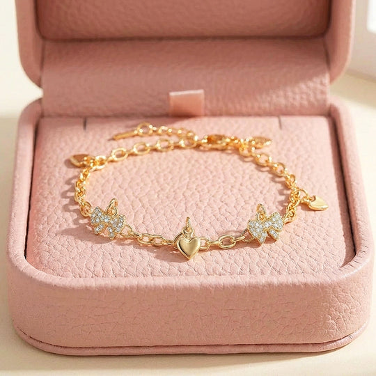 Pavé Bow &amp; Heart Charm Bracelet | Luxe6509