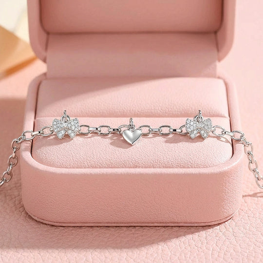 Pavé Bow &amp; Heart Charm Bracelet | Luxe6509