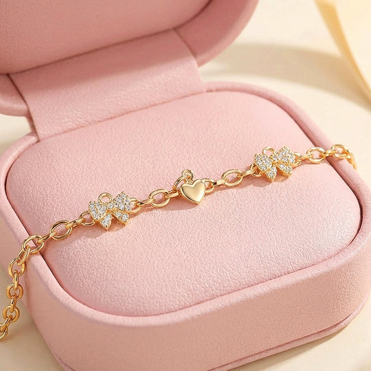 Pavé Bow &amp; Heart Charm Bracelet | Luxe6509