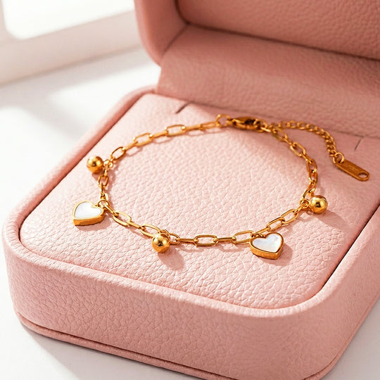 Heart &amp; Gold Ball Charm Bracelet | Luxe6512