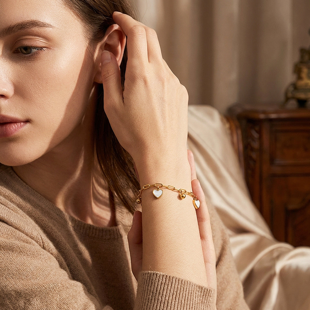 Heart &amp; Gold Ball Charm Bracelet | Luxe6512
