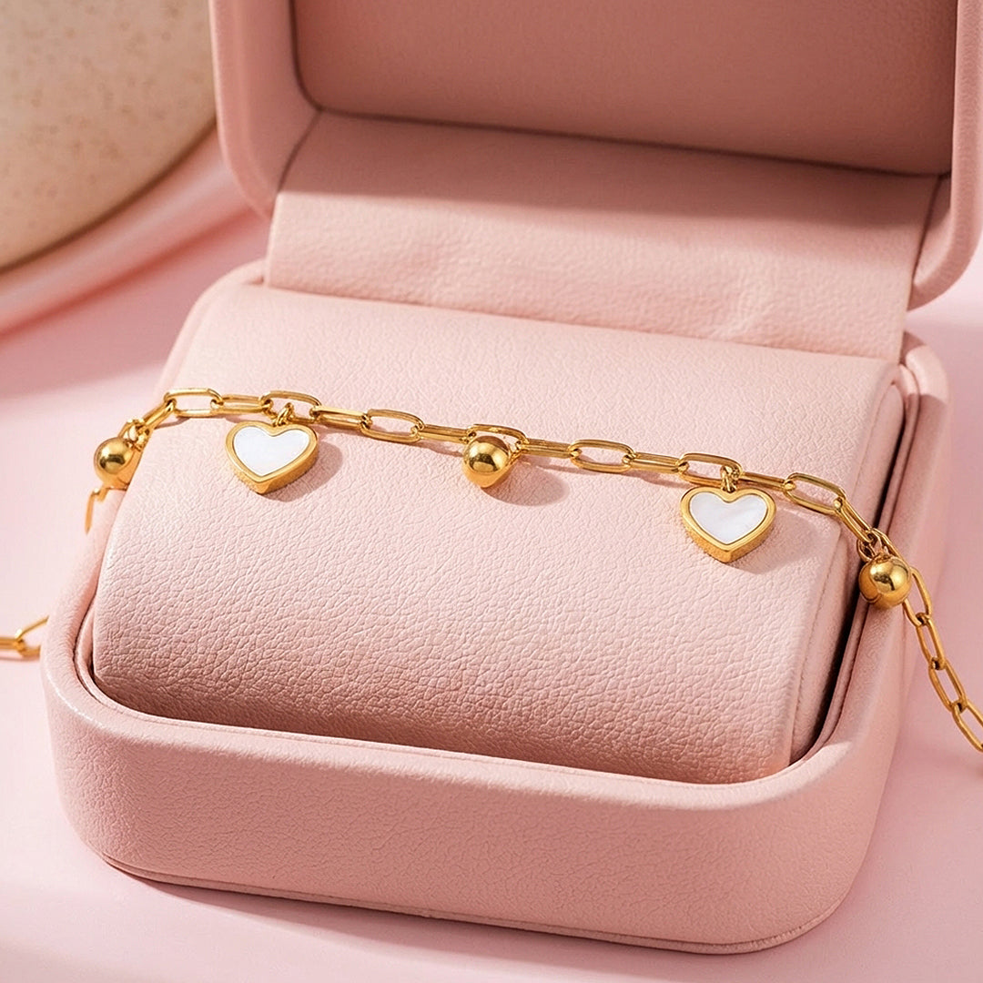 Heart &amp; Gold Ball Charm Bracelet | Luxe6512