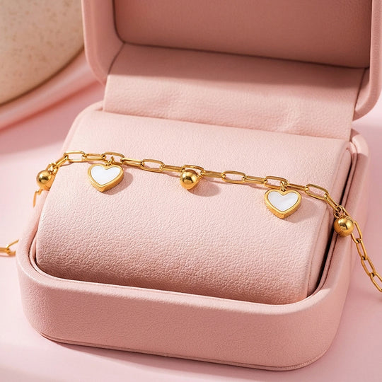 Heart &amp; Gold Ball Charm Bracelet | Luxe6512