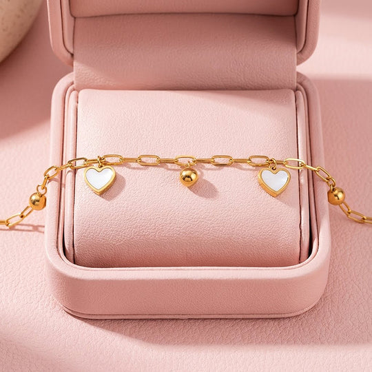 Heart &amp; Gold Ball Charm Bracelet | Luxe6512