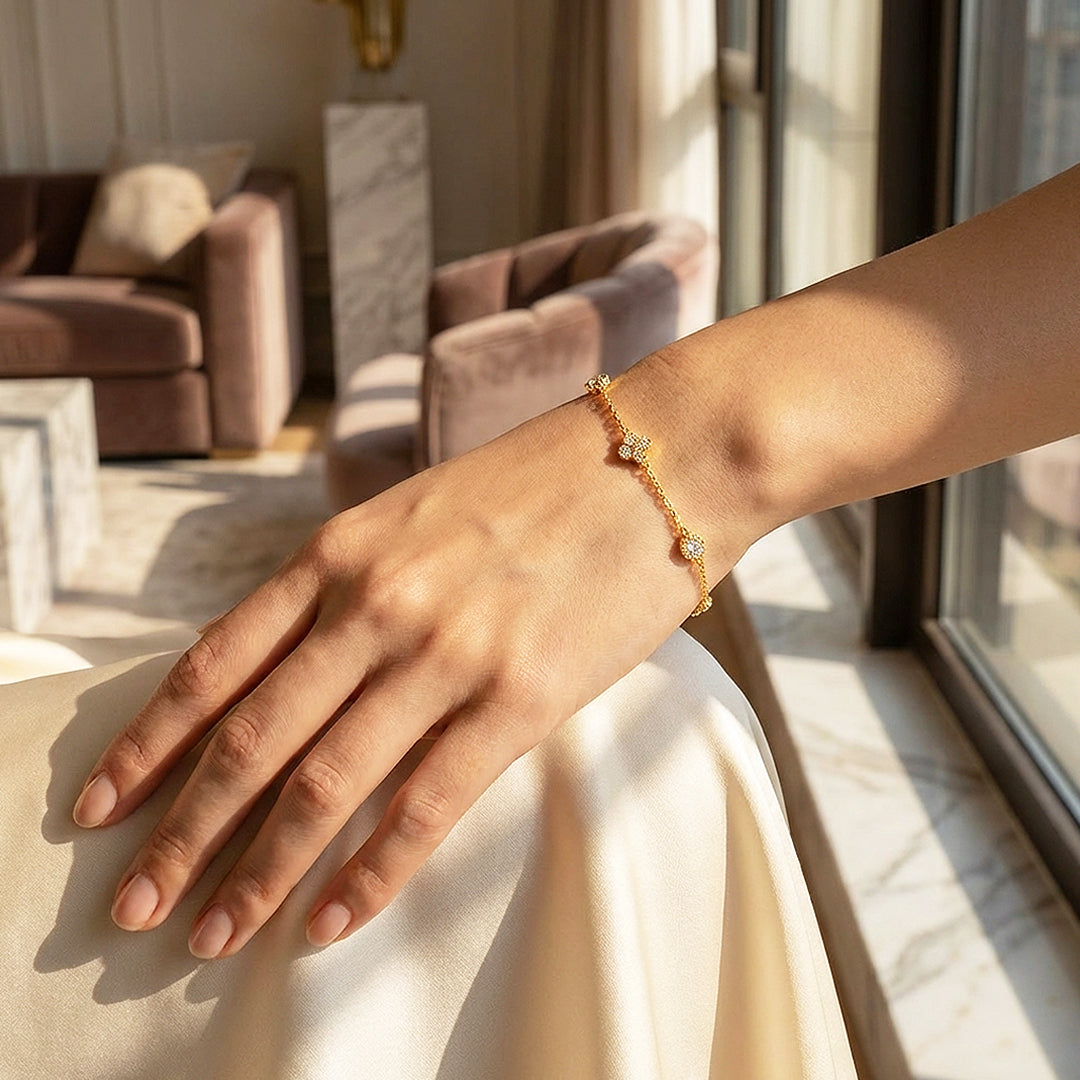 Floral &amp; Medallion Station Gold Bracelet | Luxe6514