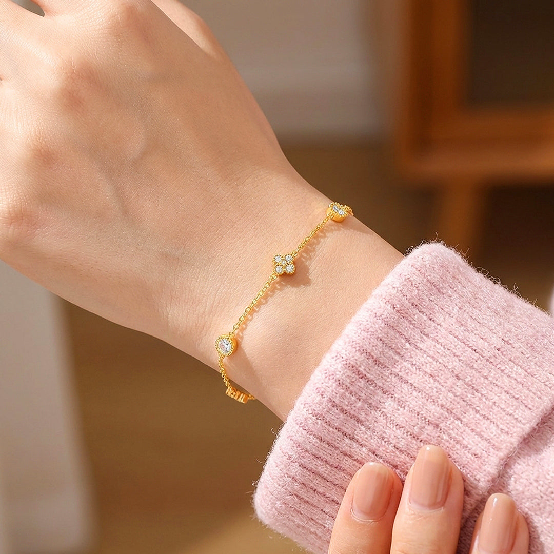 Floral &amp; Medallion Station Gold Bracelet | Luxe6514